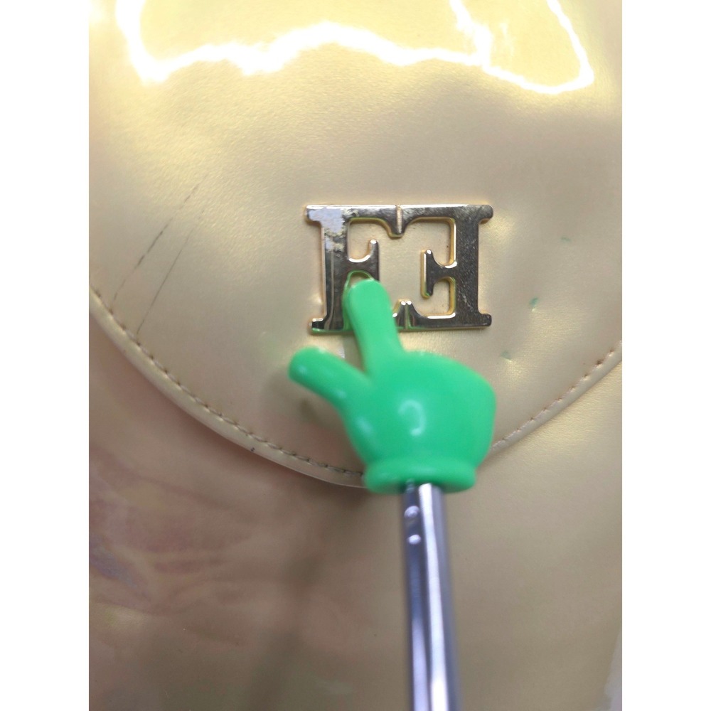 VTG Escada Acte 2 Yellow Gold Patent Leather Mini Backpack Gold EE Logo FLAWED - Picture 2 of 10